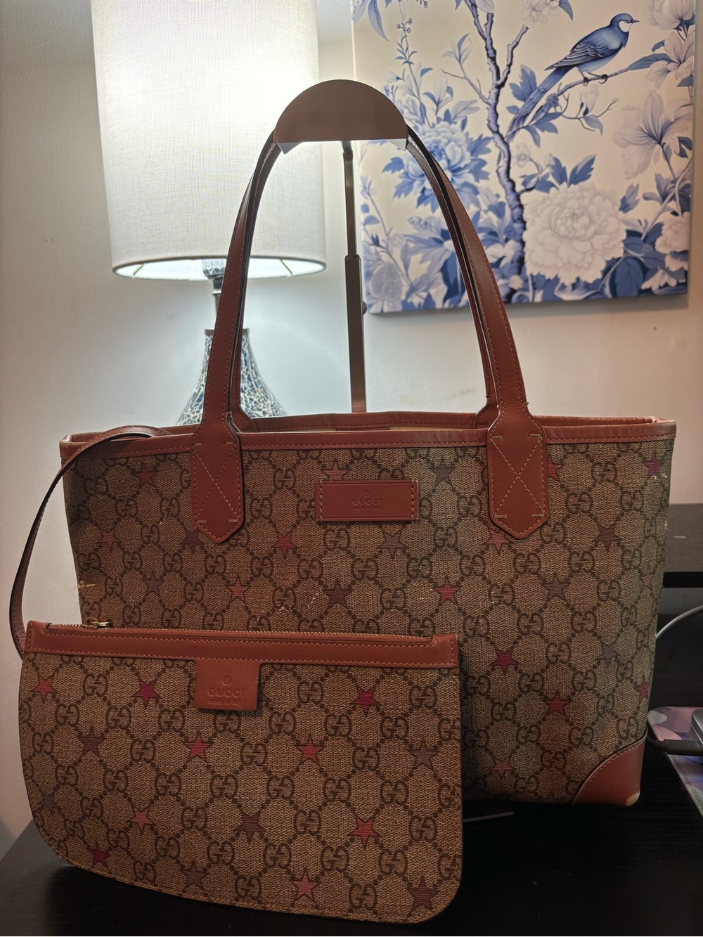 Authentic Gucci GG Supreme Star Tote with Matching Pochette - Rare Edition